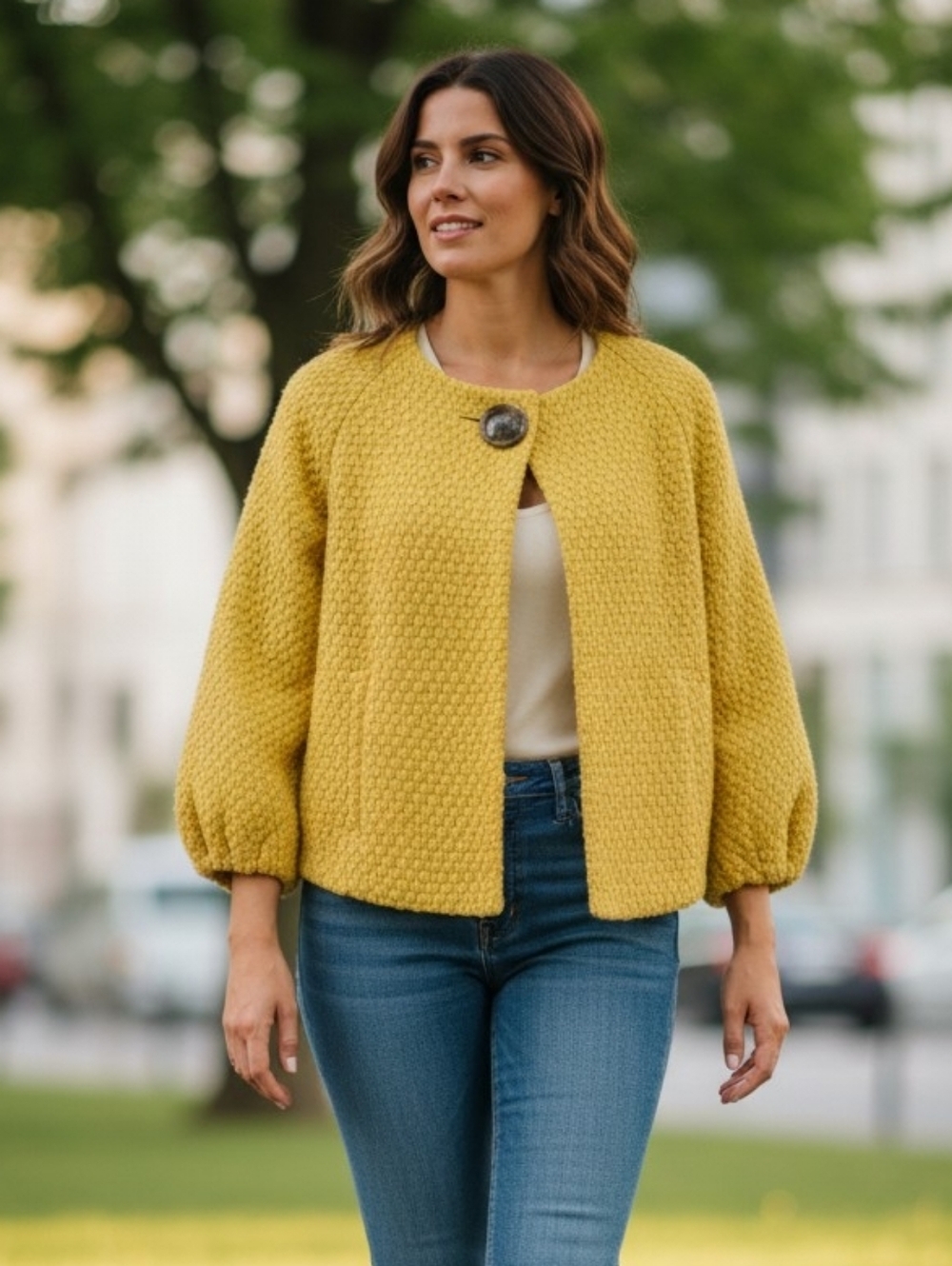 Leifsdottir Mustard Textured Jacket Anthropologie Balloon Sleeve Statement.Sz 6